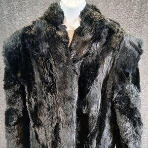 Vintage Black Genuine Fur Coat – Dramatic Panel Construction & Luxe Texture